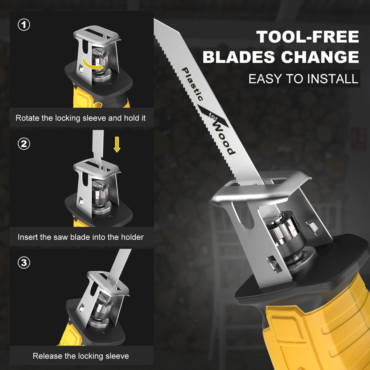 Cordless Reciprocating Saw 0-3500 SPM Variable Speed 4 Saw Blades E883