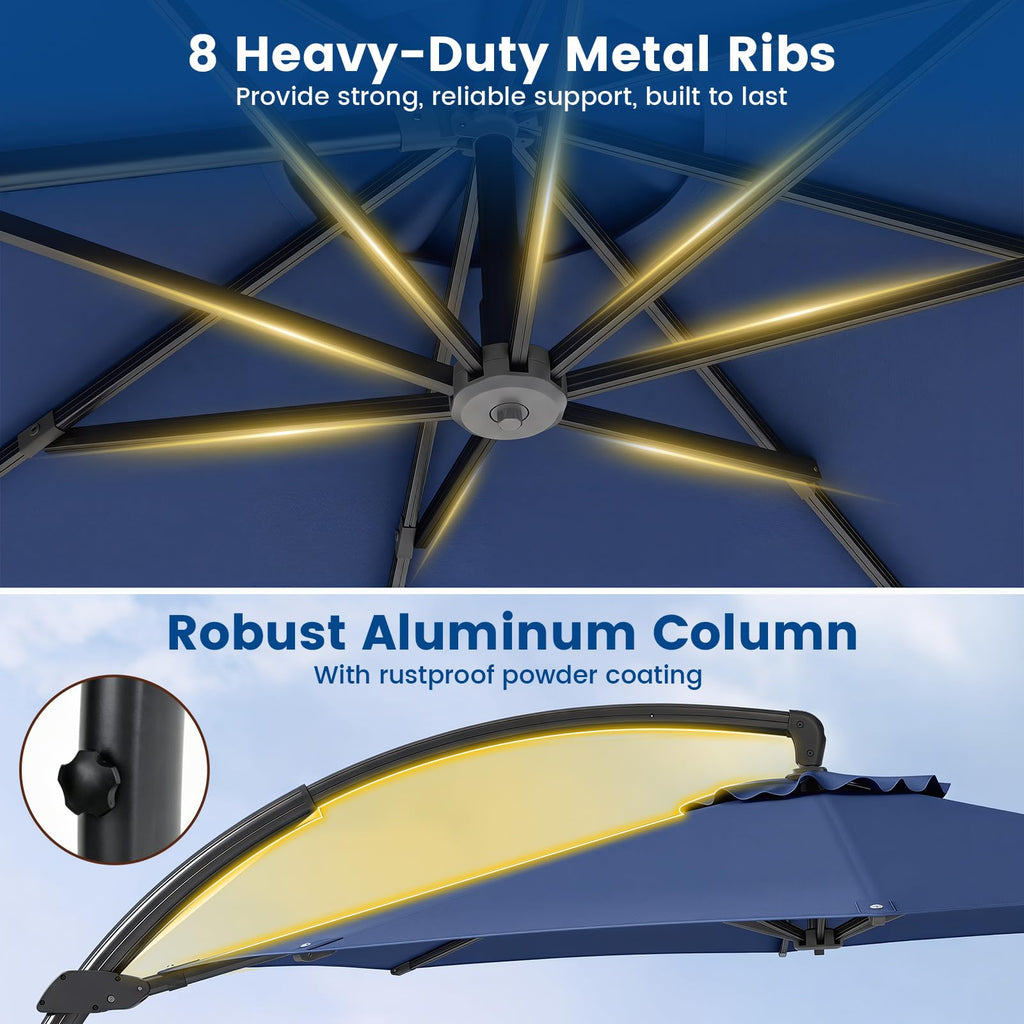 11FT Navy Cantilever Patio Umbrella with Base N257087
