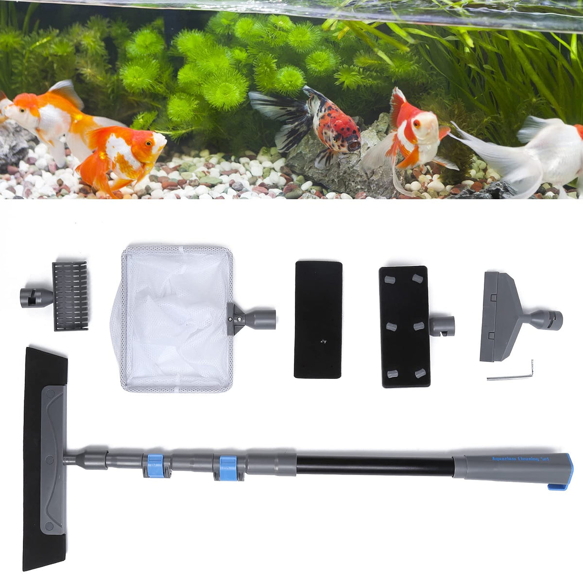 5 in 1 Aquarium Maintenance Kit with Telescopic Brush and Soft Net J54323