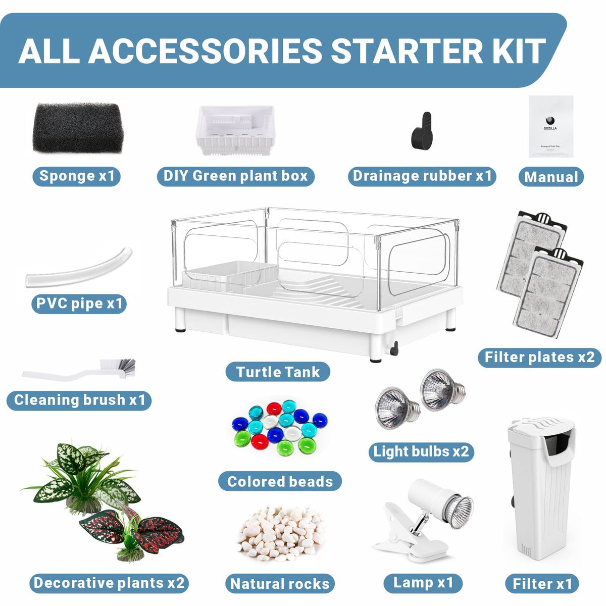 Small Turtle Tank Kit with Adjustable Lamp and Filter A608