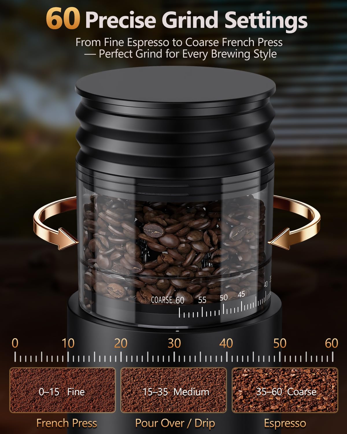 Rechargeable Conical Burr Coffee Grinder with 60 Grind Settings Z9144