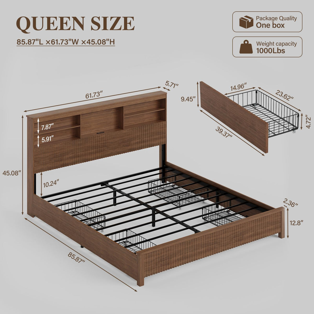 Queen Size Bed Frame with 4 Storage Drawers T373