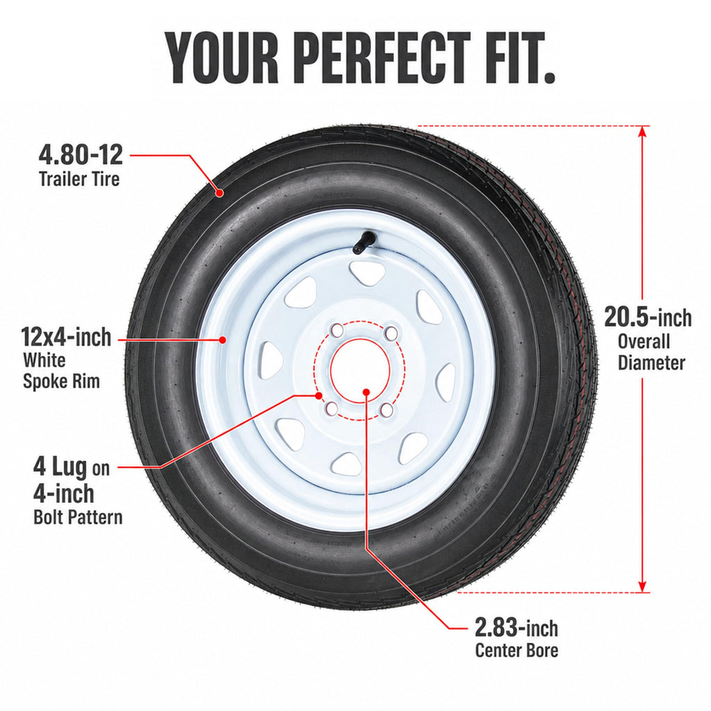 2-Pack Trailer Tire Rim Assembly 4.80-12 White 4 Lug A85073