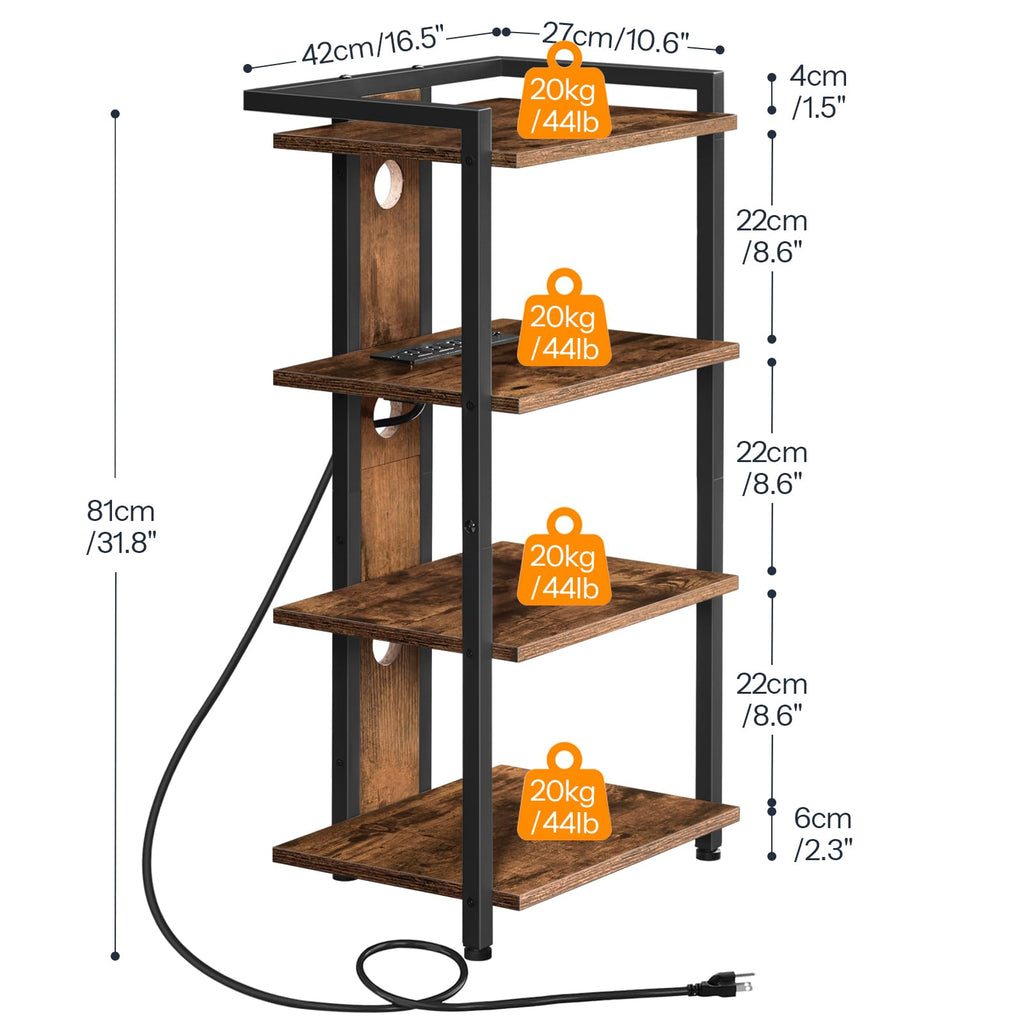 4-Tier Media Stand with Charging Station & LED Light A76236
