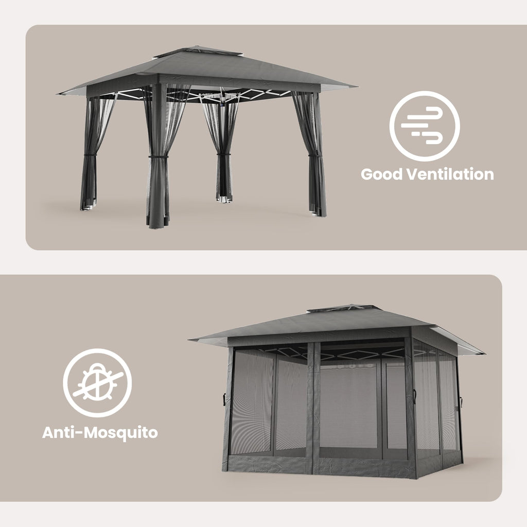 13x13 Pop Up Gazebo Tent with Mosquito Netting Grey C54341