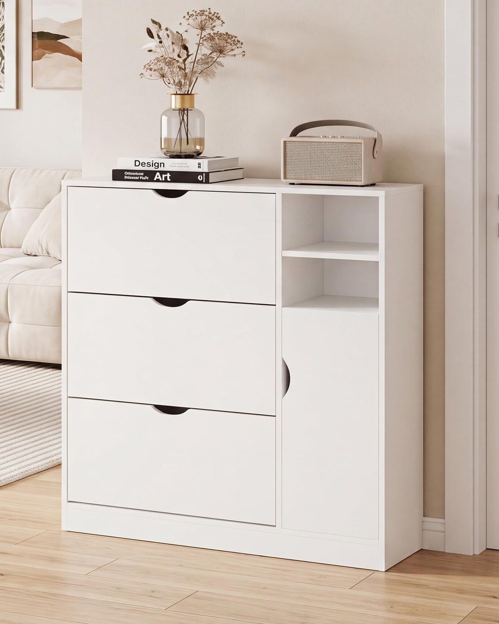 Narrow Shoe Storage Cabinet with 3 Flip Drawers M66245