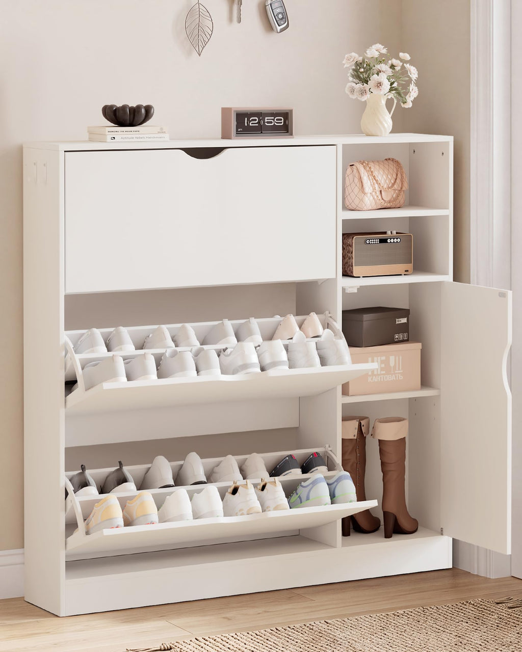 Narrow Shoe Storage Cabinet with 3 Flip Drawers M66245