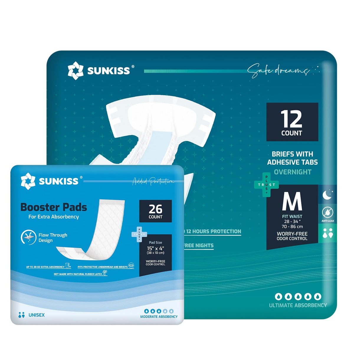 Adult Diapers Medium 12 Count & Booster Pads 26 Count Bundle A935692