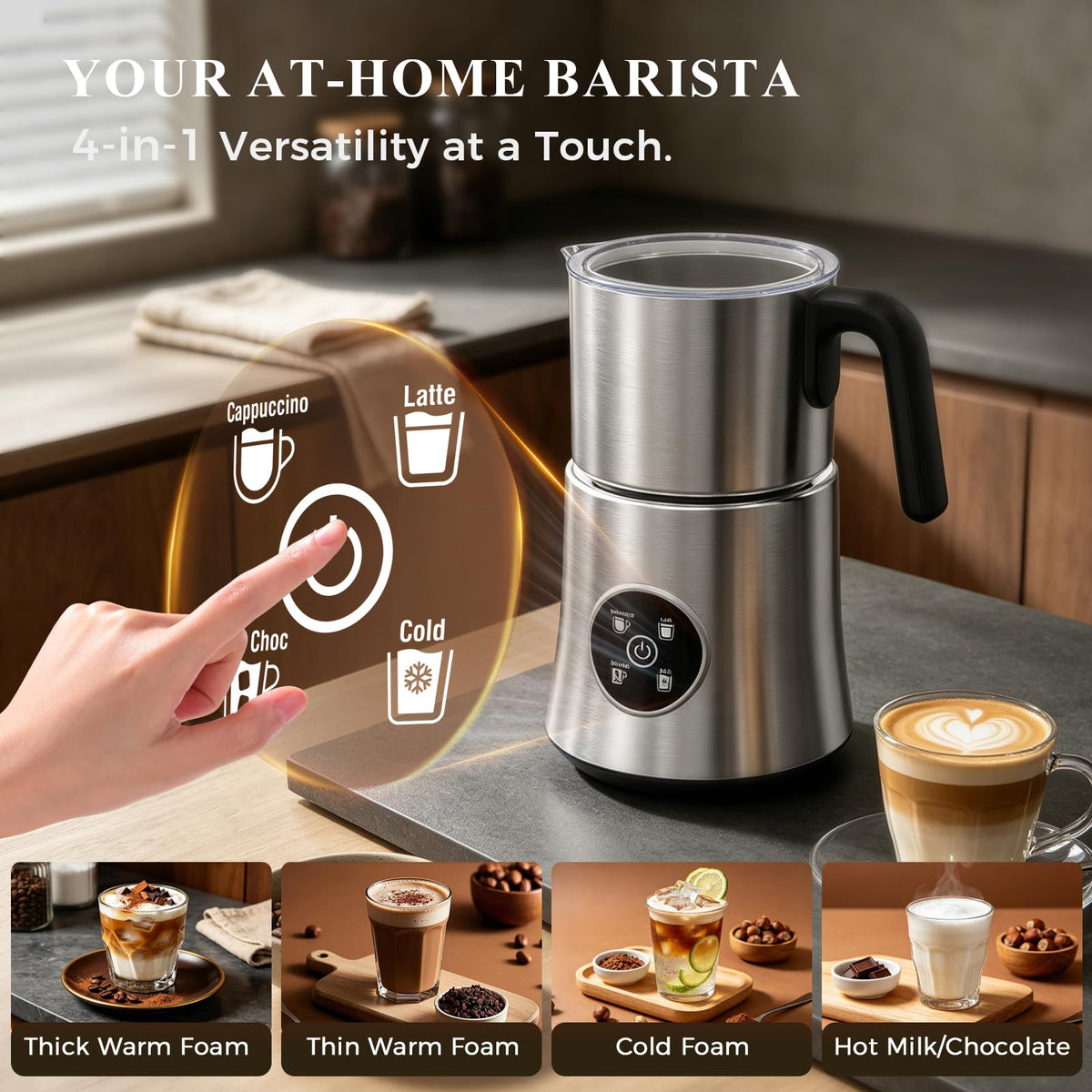 4-in-1 Electric Milk Frother and Steamer with Stainless Steel Jug C572799