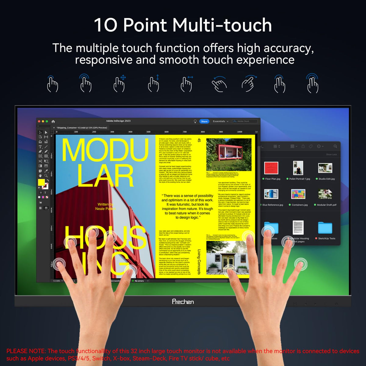 32 Inch 4K Touch Monitor, 144Hz UHD 3840x2160 Touchscreen, HDMI 2.1 & DP 1.4 & Type-C, HDR 400, Height-Adjustable Stand VESA Mountable G92777