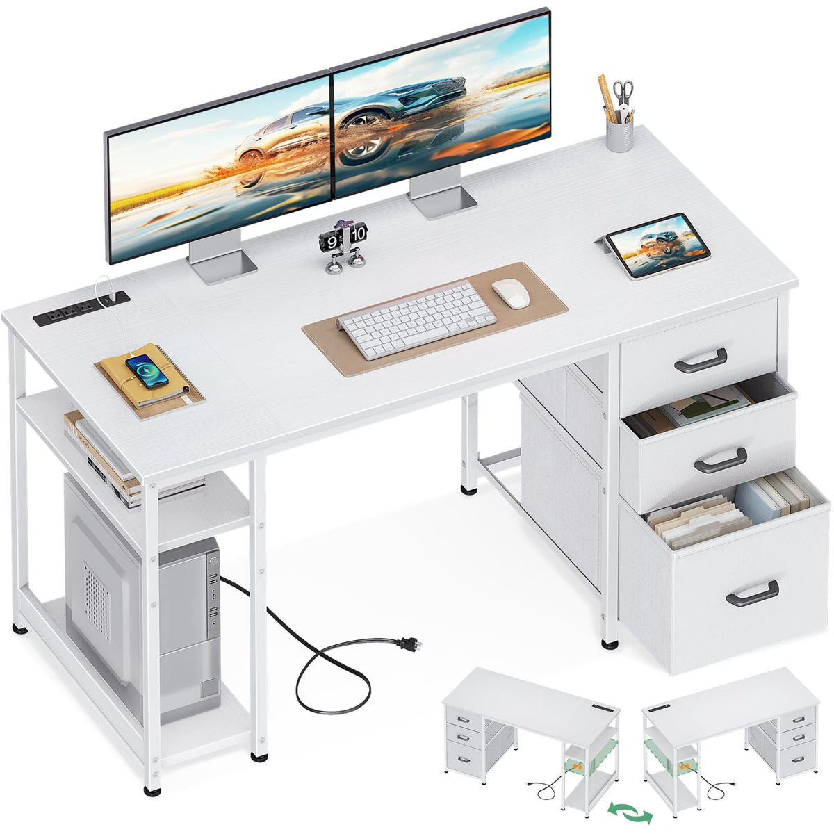 51 Inch White Computer Desk with Drawers G469784