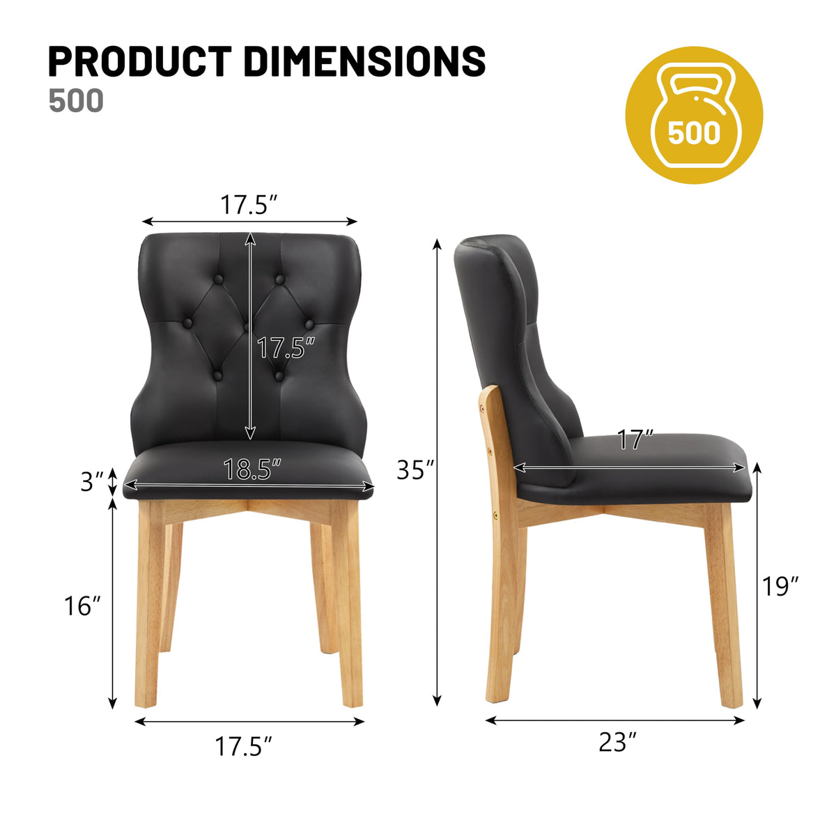 Black Upholstered Dining Chairs Set of 4 PU Leather F89617