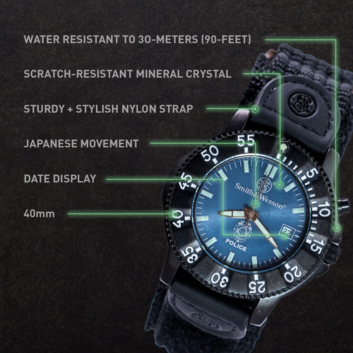 Blue Face 3ATM Water Resistant Quartz 40mm Tactical Watch T34774