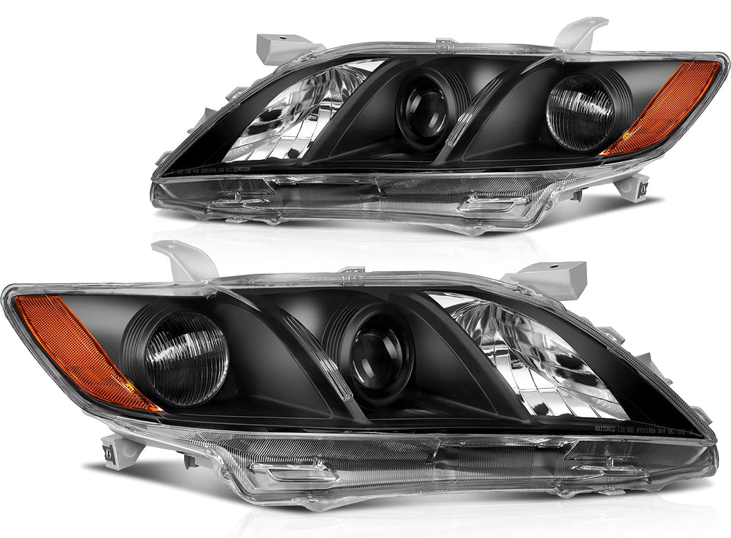 Black Housing Amber Reflector Clear Lens Headlight Assembly Pair C190