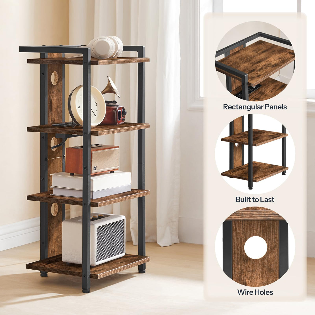 4-Tier Media Stand with Charging Station & LED Light A76236