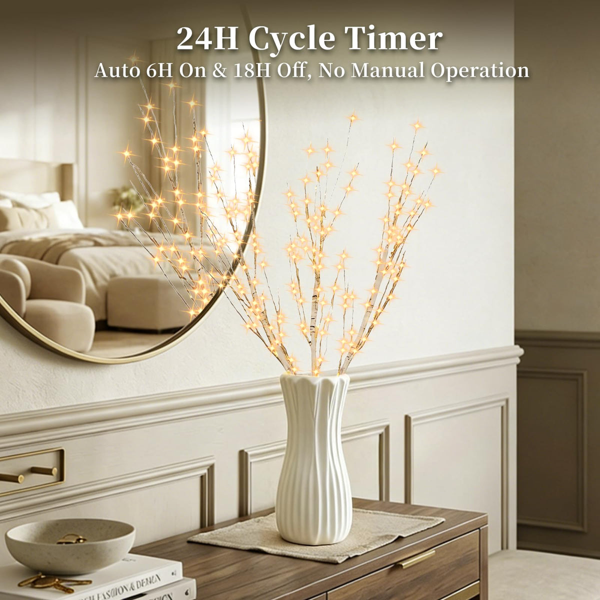 Lighted Birch Branches with Timer 33IN 180 LED Lights A10655