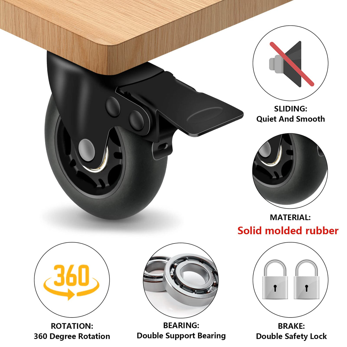 3” Lock Casters Set of 4 Heavy Duty I5326