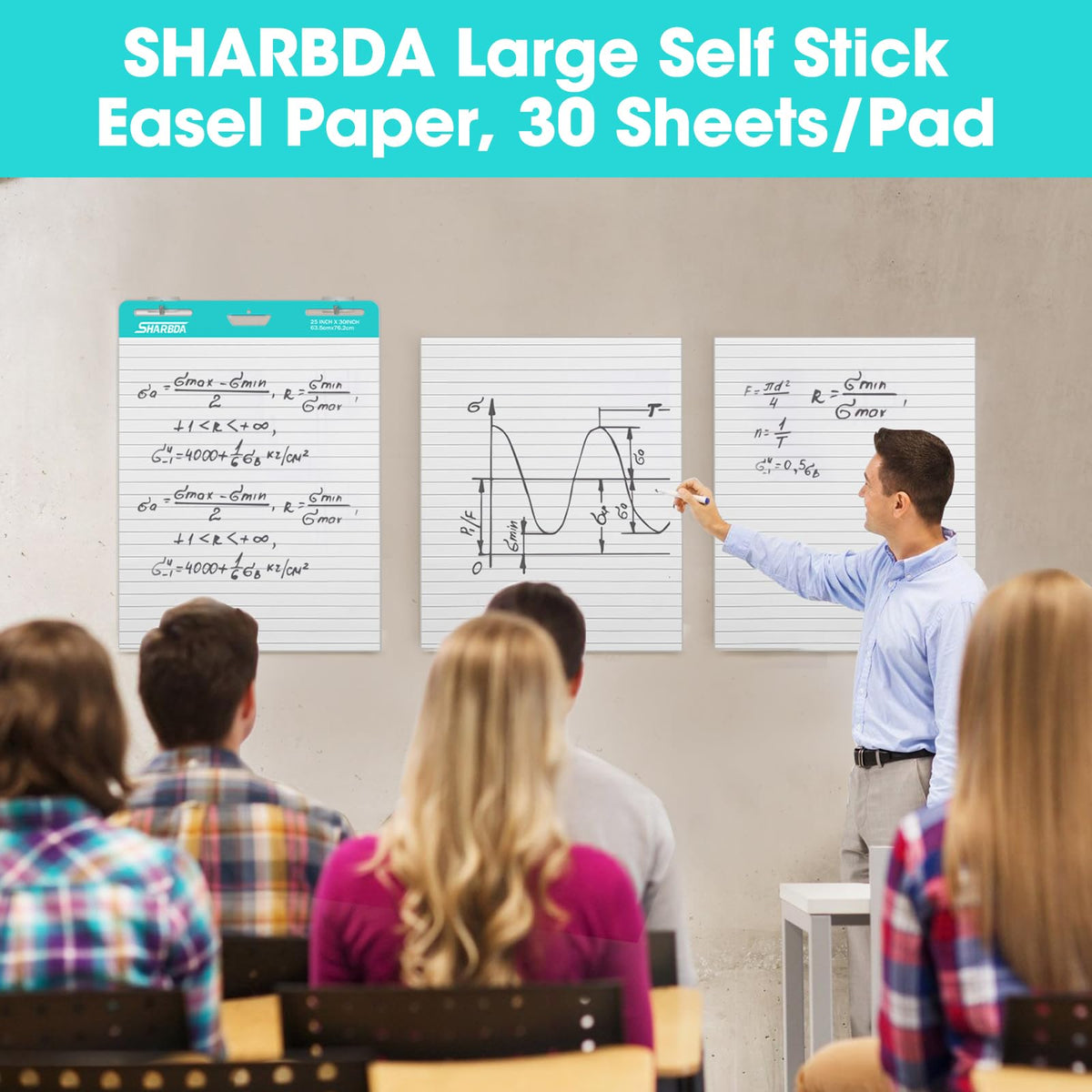 Lined Sticky Easel Pad, 25 in x 30 in, 30 Sheets/Pad, 2 Pads V518