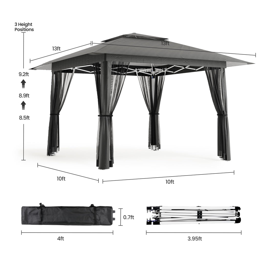13x13 Pop Up Gazebo Tent with Mosquito Netting Grey C54341
