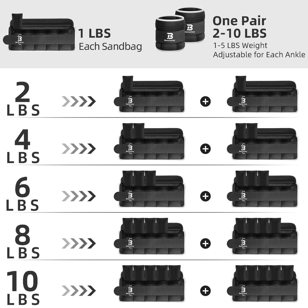 Adjustable Ankle Weights Set 1 Pair 2-10 lbs R3781
