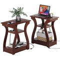 Cherry End Tables Set of 2 with Charging Station Z80152