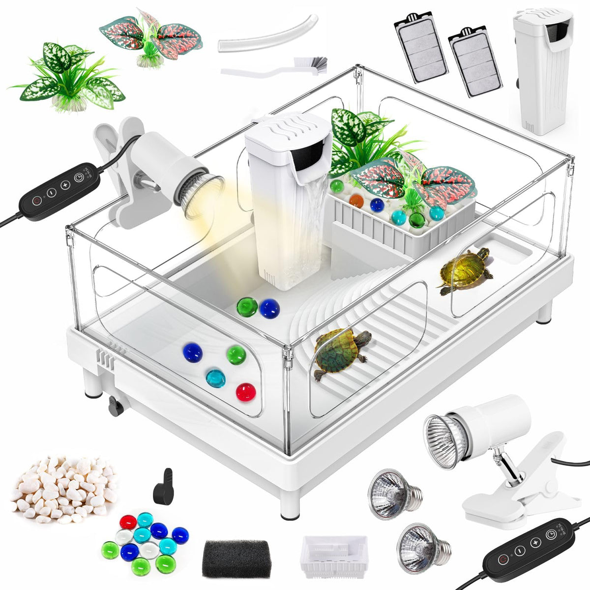 Small Turtle Tank Kit with Adjustable Lamp and Filter A608