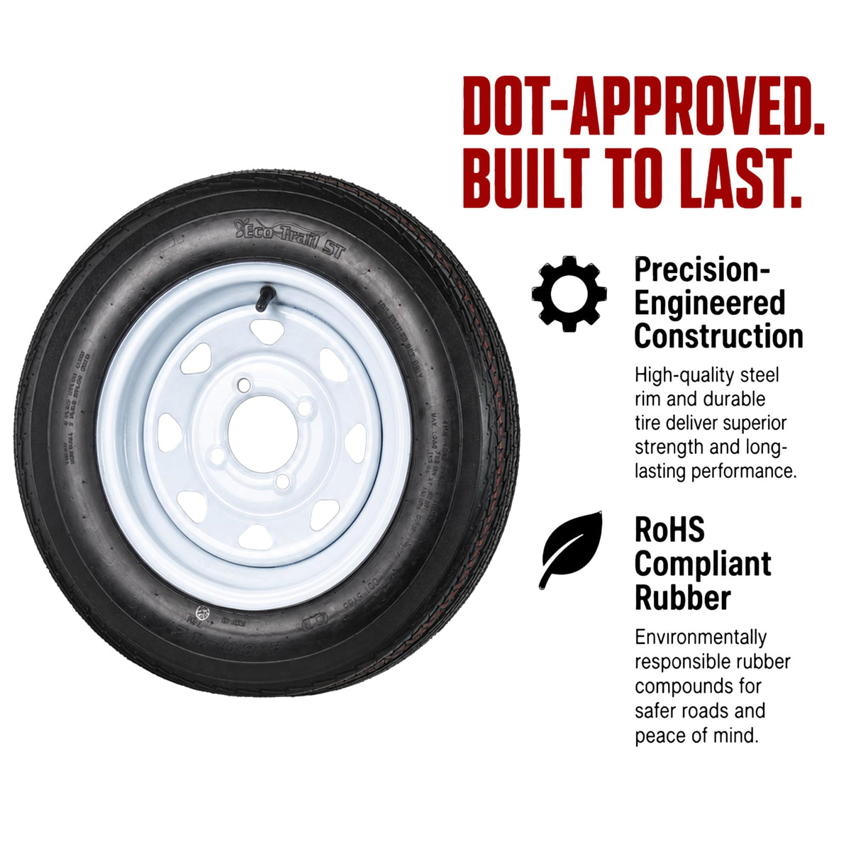 2-Pack Trailer Tire Rim Assembly 4.80-12 White 4 Lug A85073