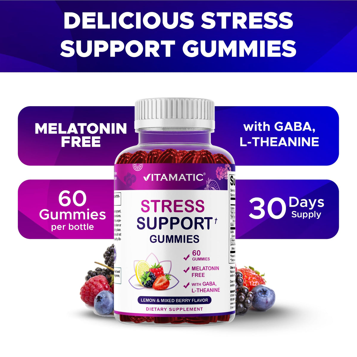 Lemon & Mixed Berry Flavor 60 Gummies Vegan Non-GMO Gluten-Free I50120