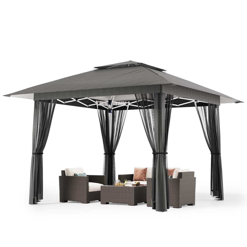 13x13 Pop Up Gazebo Tent with Mosquito Netting Grey C54341