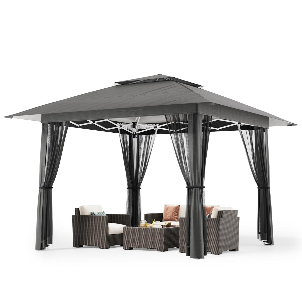 13x13 Pop Up Gazebo Tent with Mosquito Netting Grey C54341