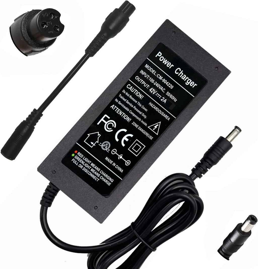 42V 2A Charger for 36V Lithium Battery, 5.5mm x 2.5mm and 8mm 3 Prong Connector V6952
