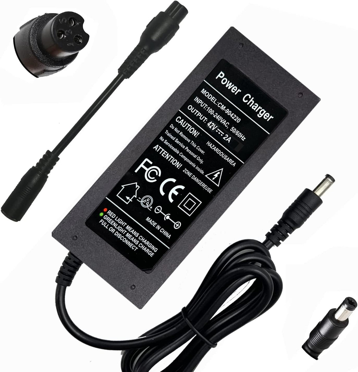 42V 2A Charger for 36V Lithium Battery, 5.5mm x 2.5mm and 8mm 3 Prong Connector V6952