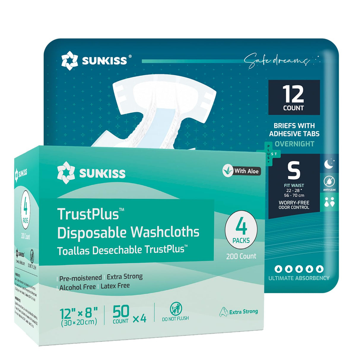 Adult Diapers Small 12 Count & Wet Wipes 200 Count Bundle D15095
