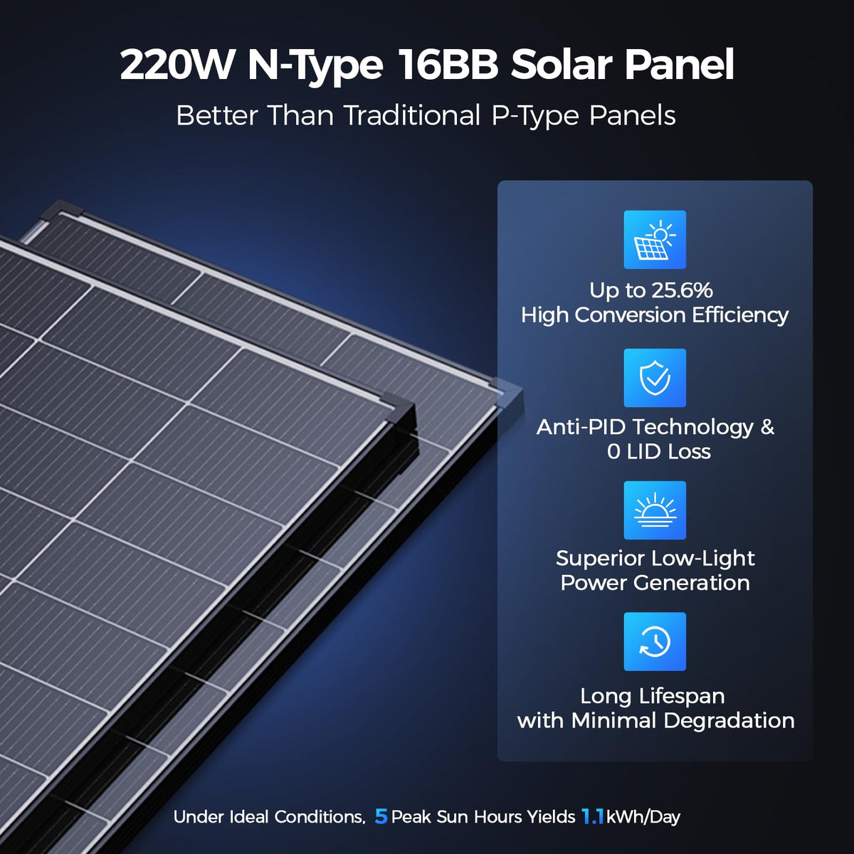 220 Watt Monocrystalline Solar Panel Kit with 30A PWM Charge Controller S9166