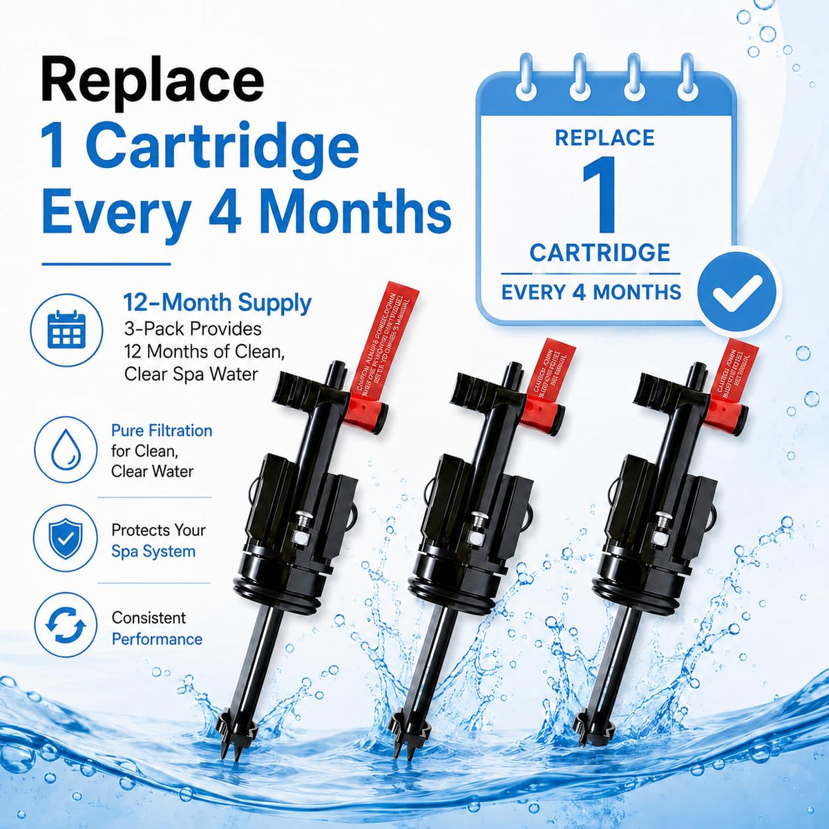Salt Cartridge Replacement for Spas & Hot Tubs, 3 Pack U2490