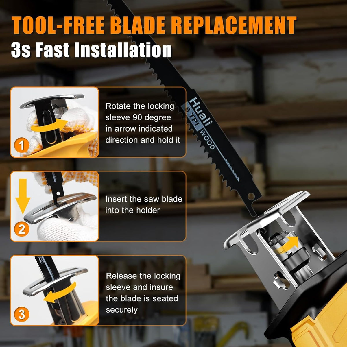 Cordless Reciprocating Saw with 4 Saw Blades E727078