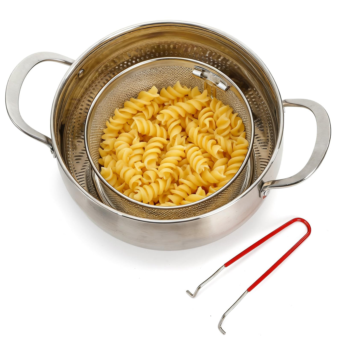 Set of 2 Stainless Steel Pasta Strainers with Removable Handle Y255