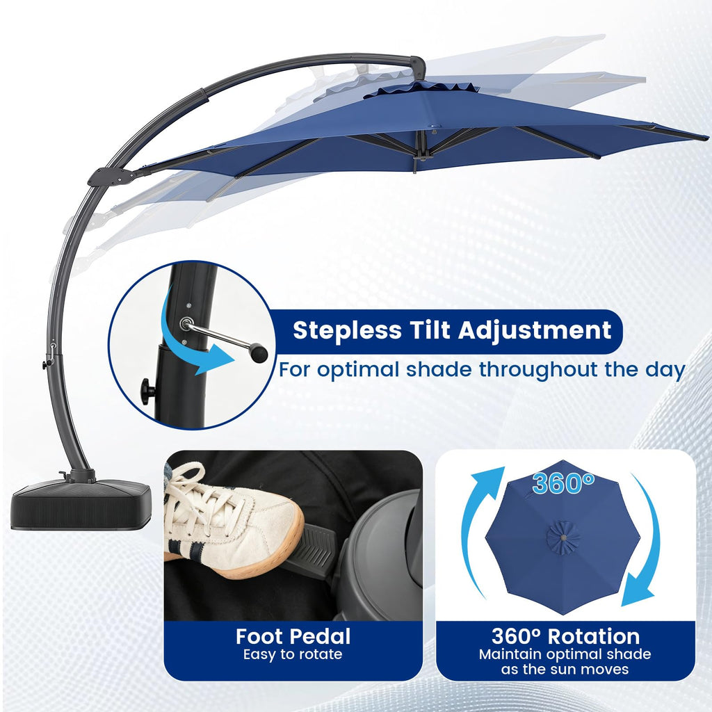 11FT Navy Cantilever Patio Umbrella with Base N257087