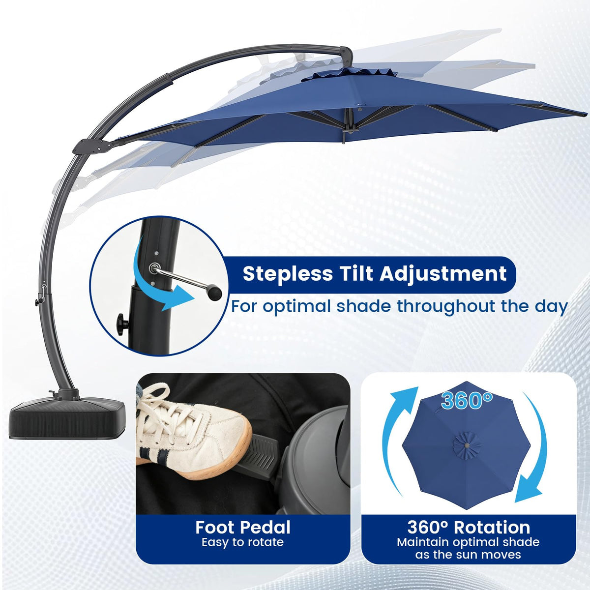 11FT Navy Cantilever Patio Umbrella with Base N257087