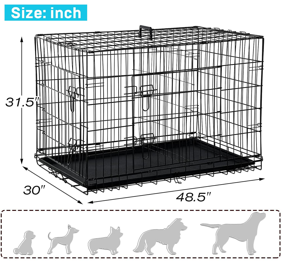 48 Inch Double-Door Dog Crate with Tray & Divider X861