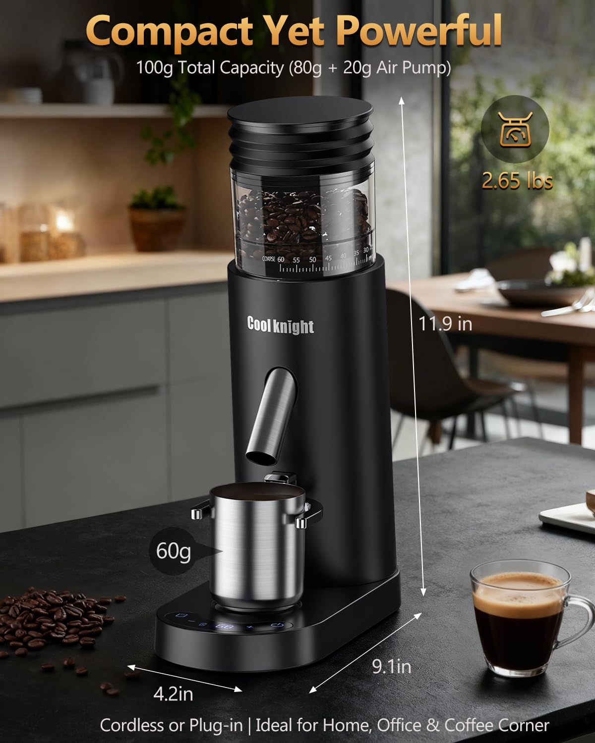 Rechargeable Conical Burr Coffee Grinder with 60 Grind Settings Z9144
