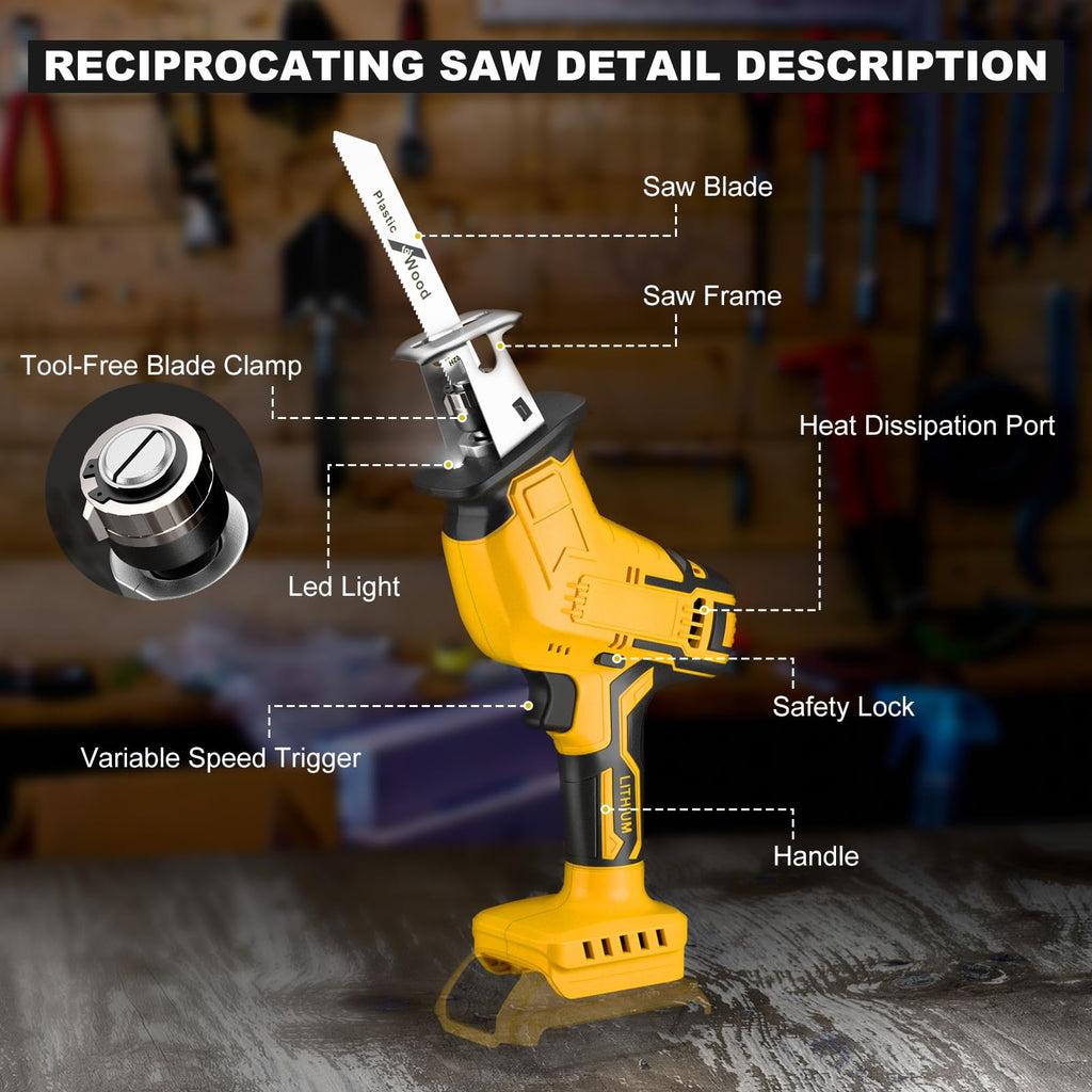 Cordless Reciprocating Saw 0-3500 SPM Variable Speed 4 Saw Blades E883