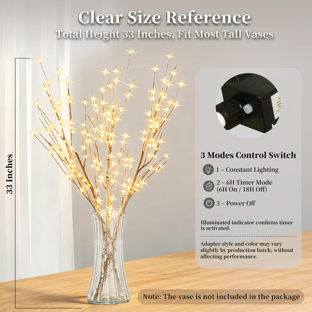 Lighted Birch Branches with Timer 33IN 180 LED Lights A10655