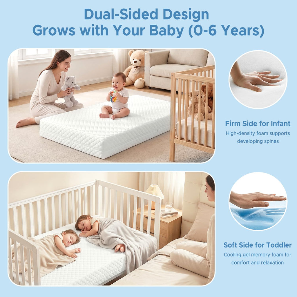 Crib Mattress, Dual Sided Memory Foam Toddler Bed Mattress J3959