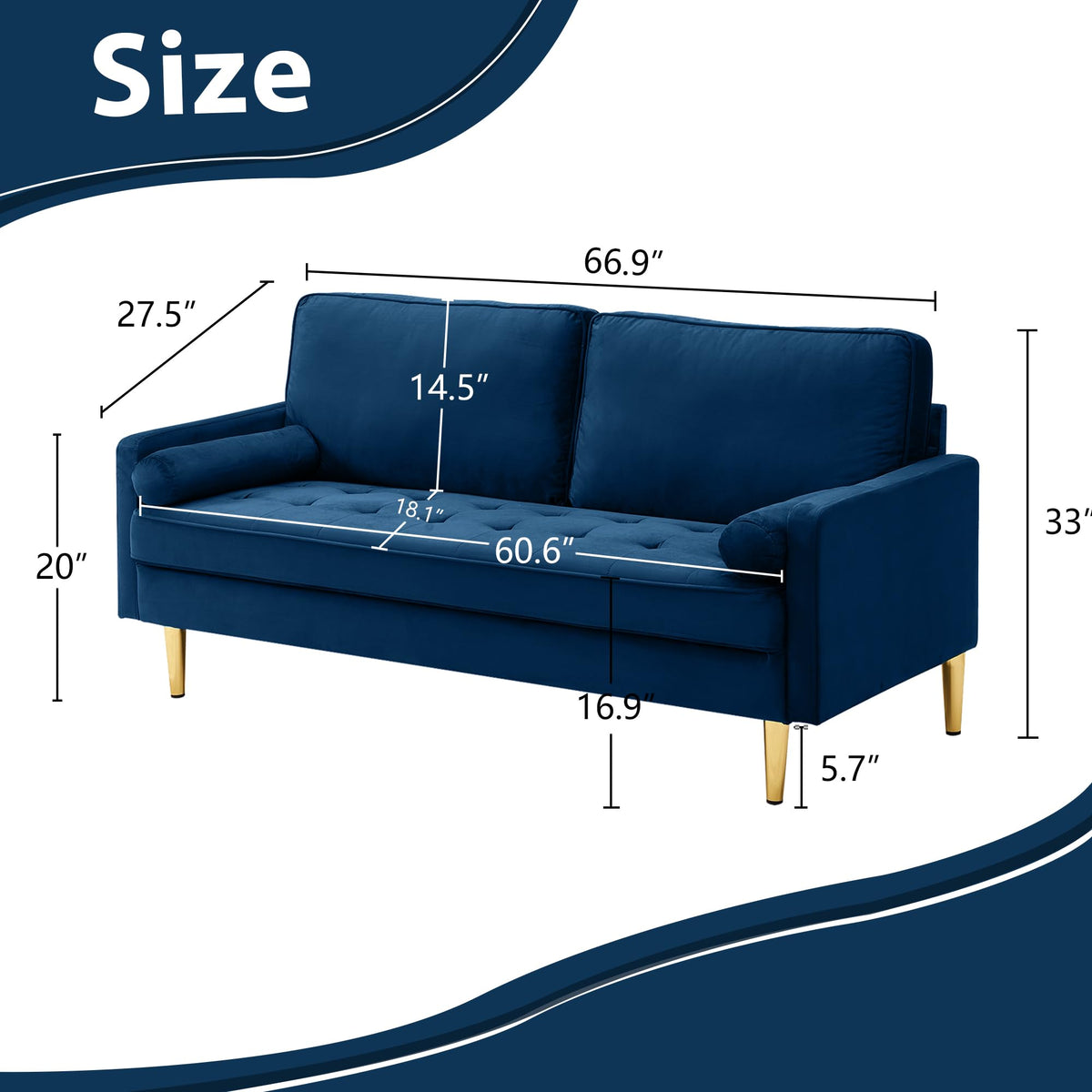67" Velvet Tufted 2-Seater Sofa C689