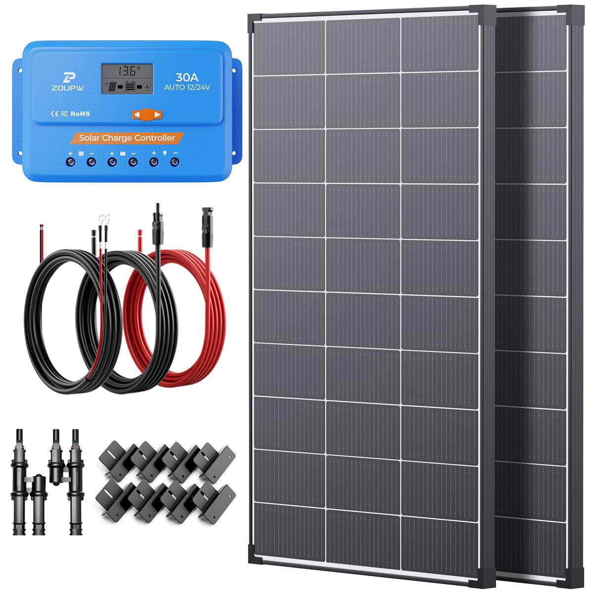 220 Watt Monocrystalline Solar Panel Kit with 30A PWM Charge Controller S9166