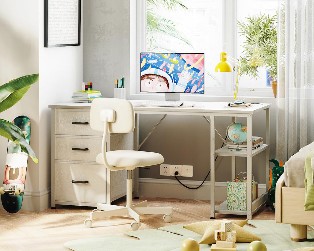 51 Inch White Computer Desk with Drawers G469784
