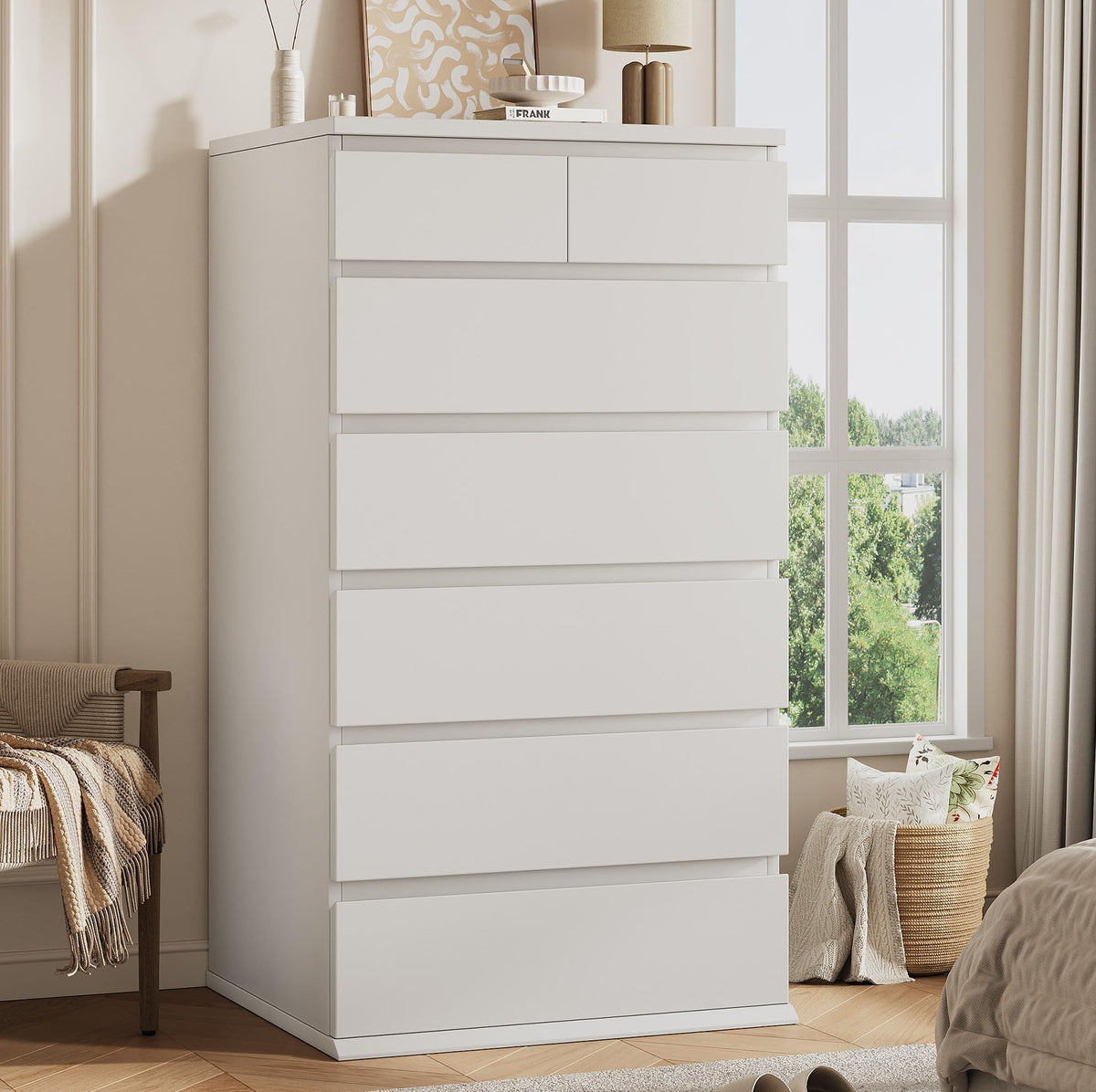 White Tall 7 Drawer Wood Dresser W6881