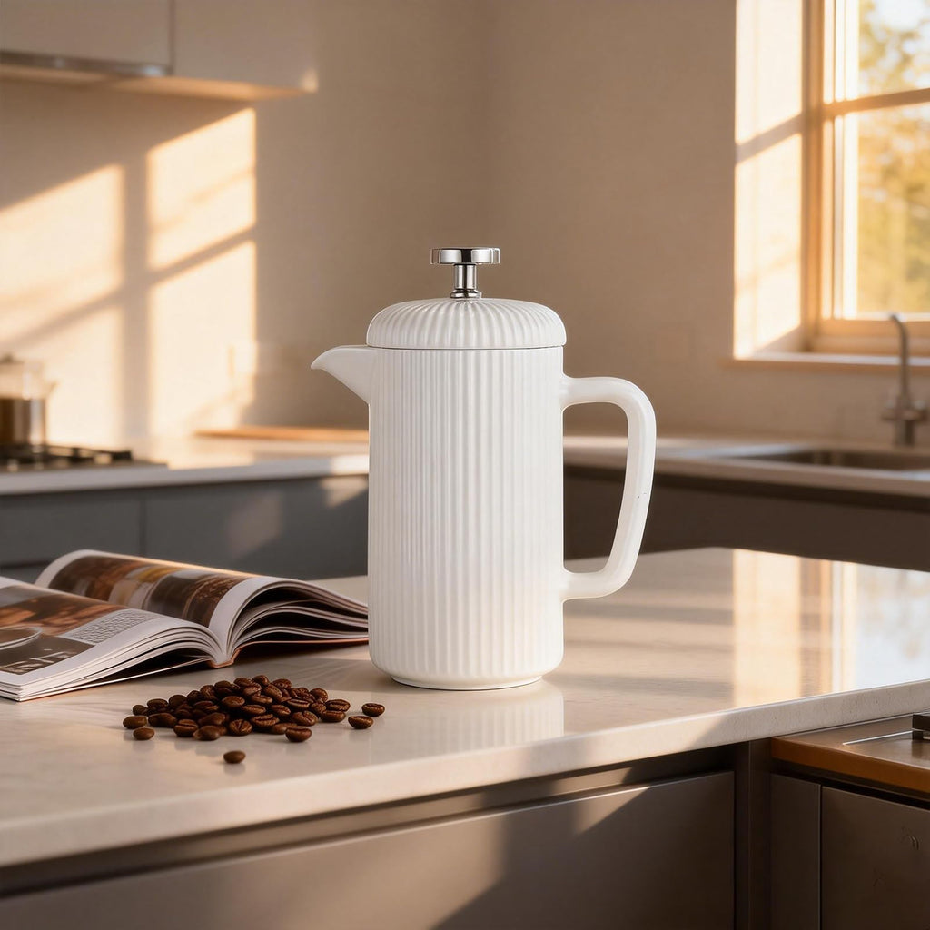 Porcelain French Press 22 fl oz Coffee Tea Maker with Stainless Steel Plunger Ivory I497699