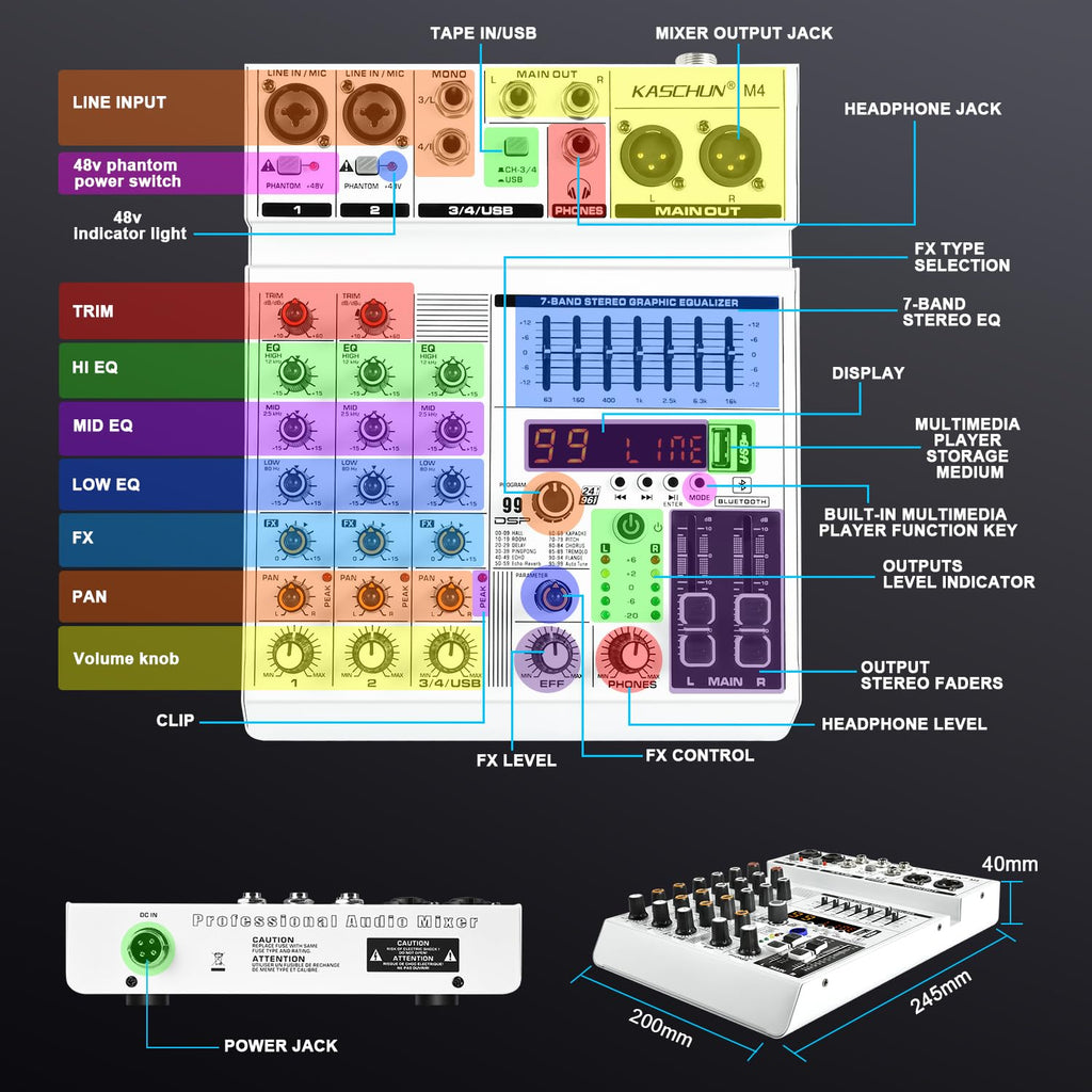 4-Channel Bluetooth Audio Mixer with XLR USB Interface T753730